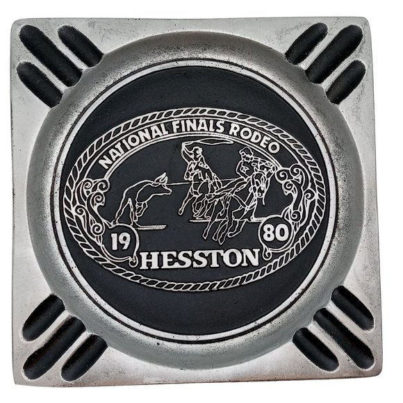 1980 NFR Rodeo Ashtray Cowboy Hesston RARE National Finals Team Ropers Roping - Picture 1 of 8